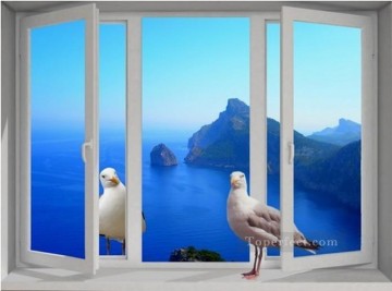 動物 Painting - 窓辺の鳥の鳩